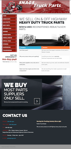 Snags Truck Parts website home page